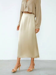 Front Tie Satin Long Skirt