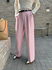 Belted Smart Straight Leg Pants