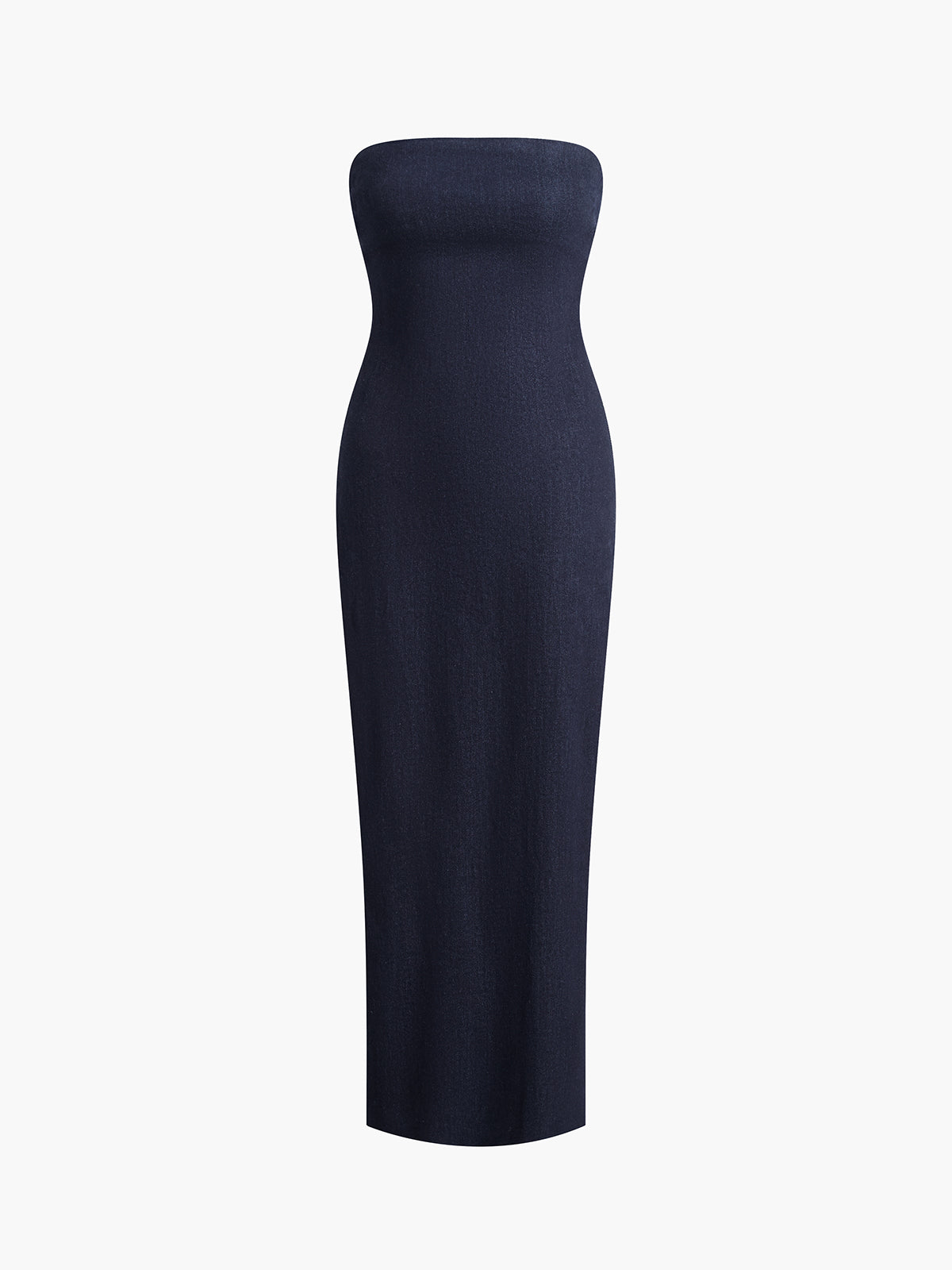 Denim Zippered Slit Strapless Long Dress