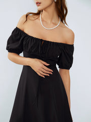 Off Shoulder Puff Sleeve Midi Dress