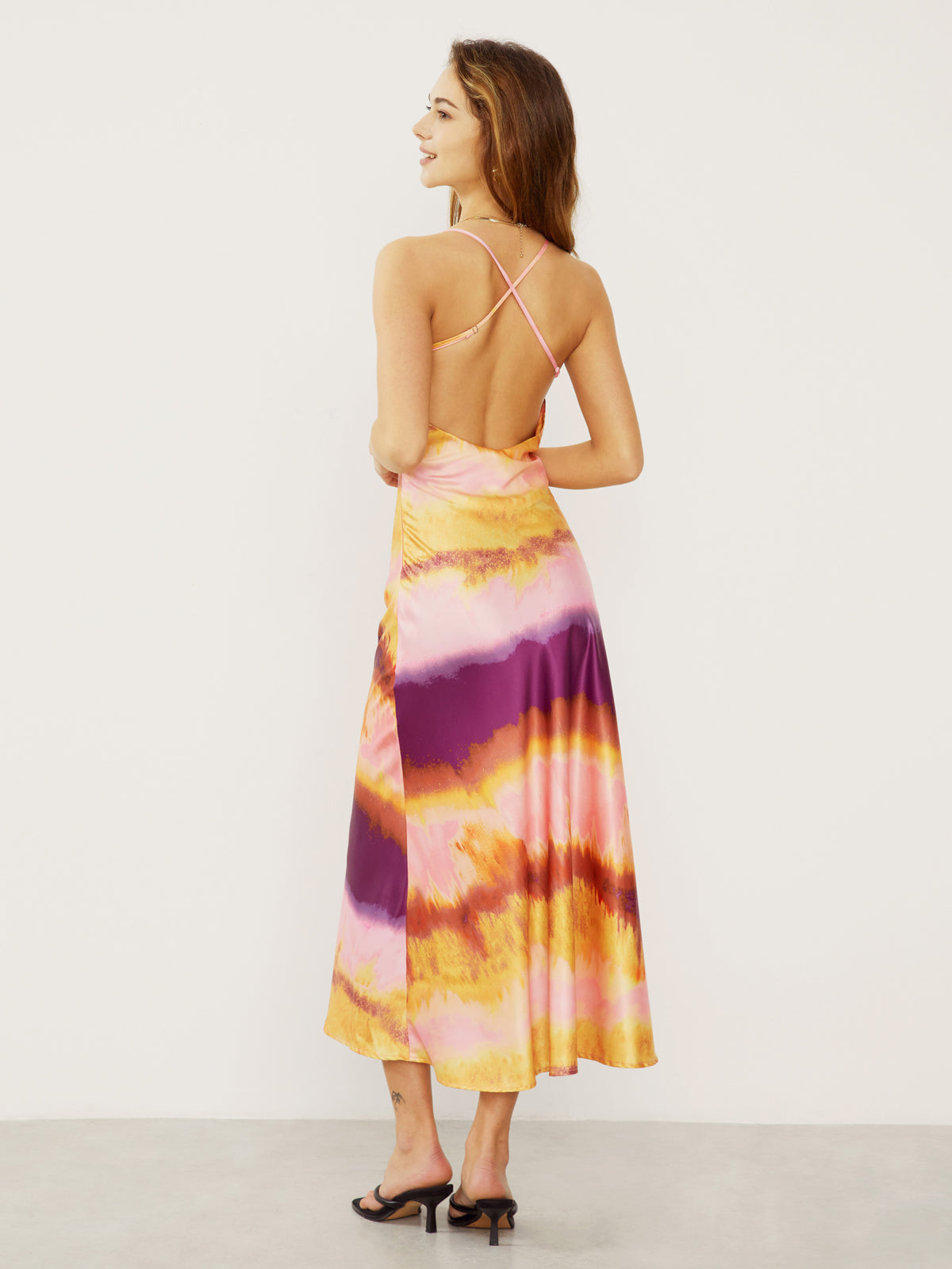 Tie Dye Open Back Slip Long Dress