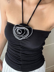 Halter Neck Rosette Bud Tank Top