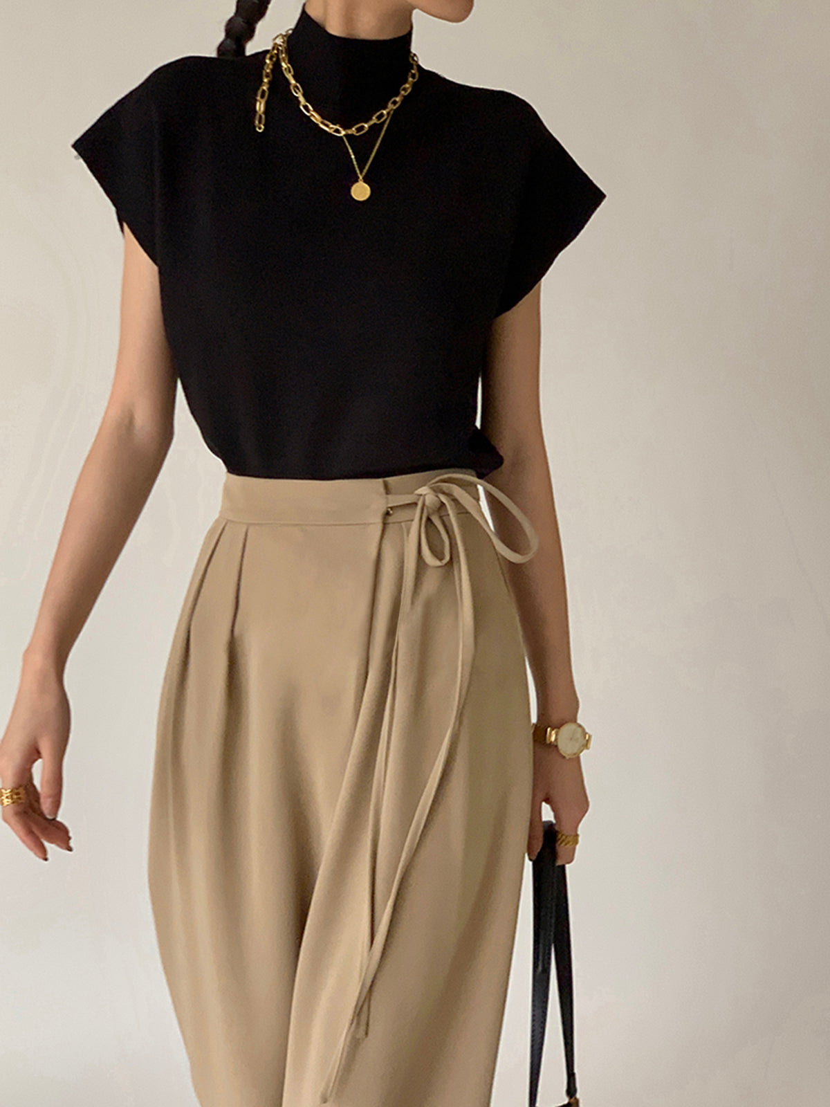 Tie Waist Flowy Wide Leg Dress Pants