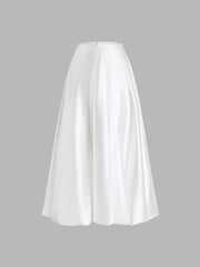 Zippered Satin A-Line Midi Skirt