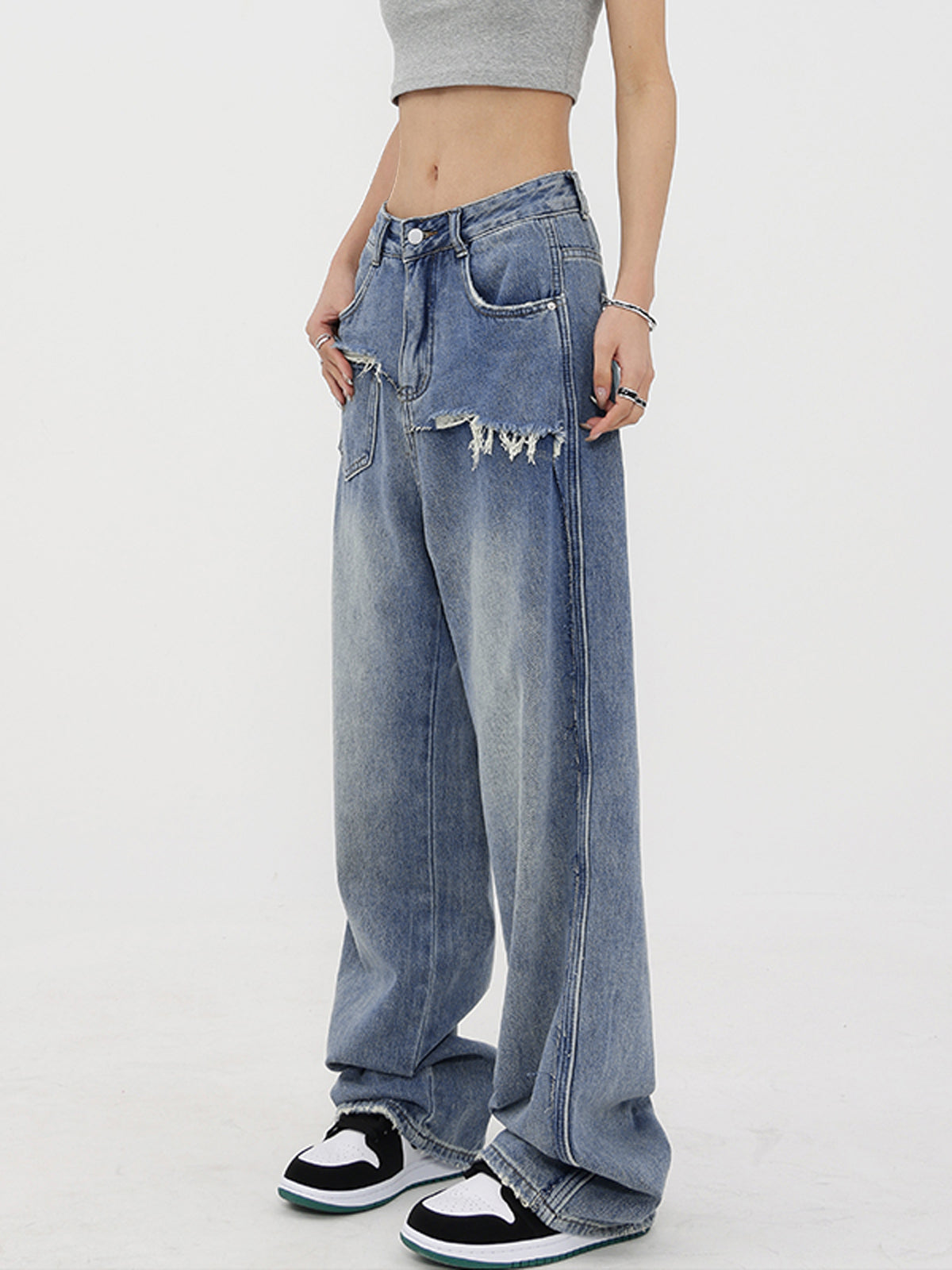 Ripped Denim Baggy Boyfriend Jeans