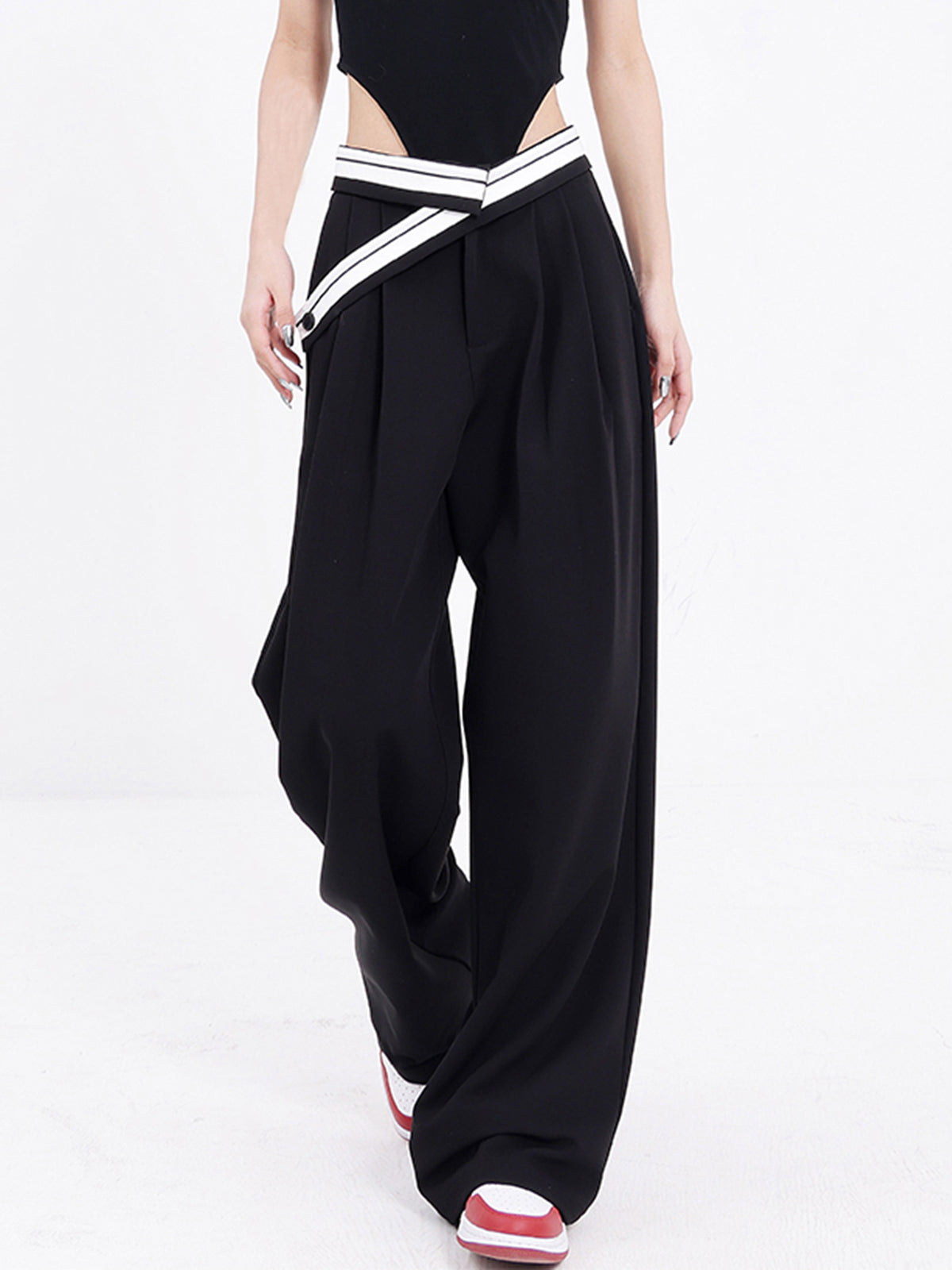 Reverse Waistband Baggy Wide Leg Pants