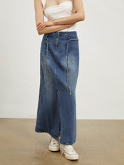 Tied Denim Long Skirt