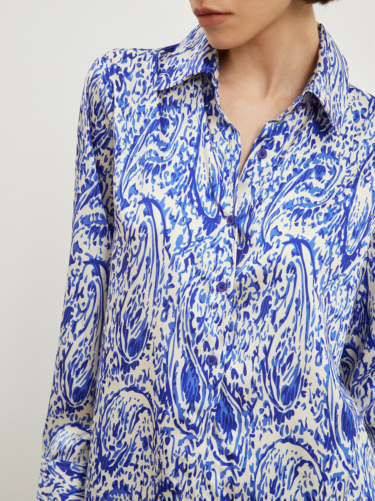 Printed Satin Button Down Shirt