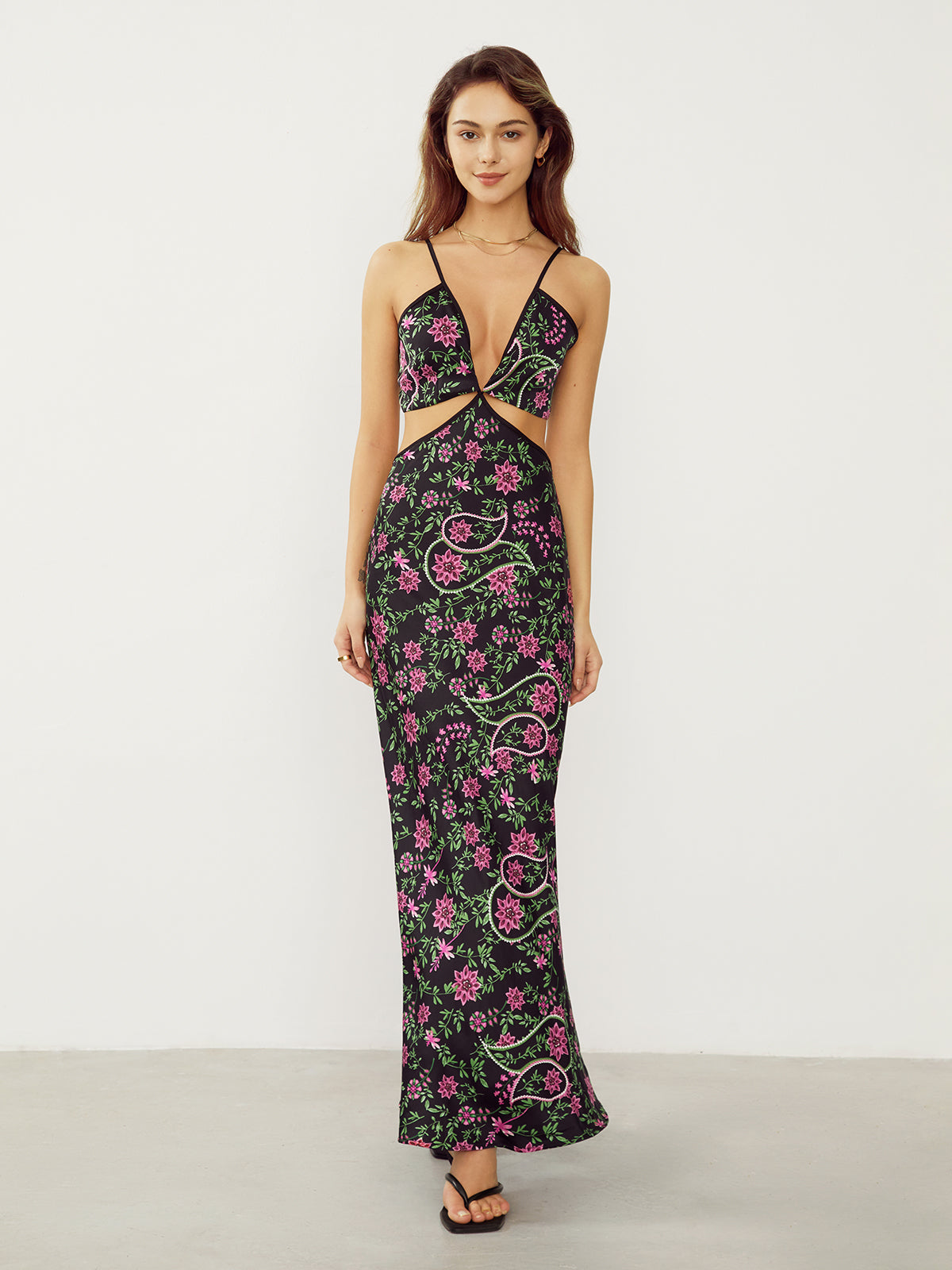 Phoenix Floral Cutout Long Dress