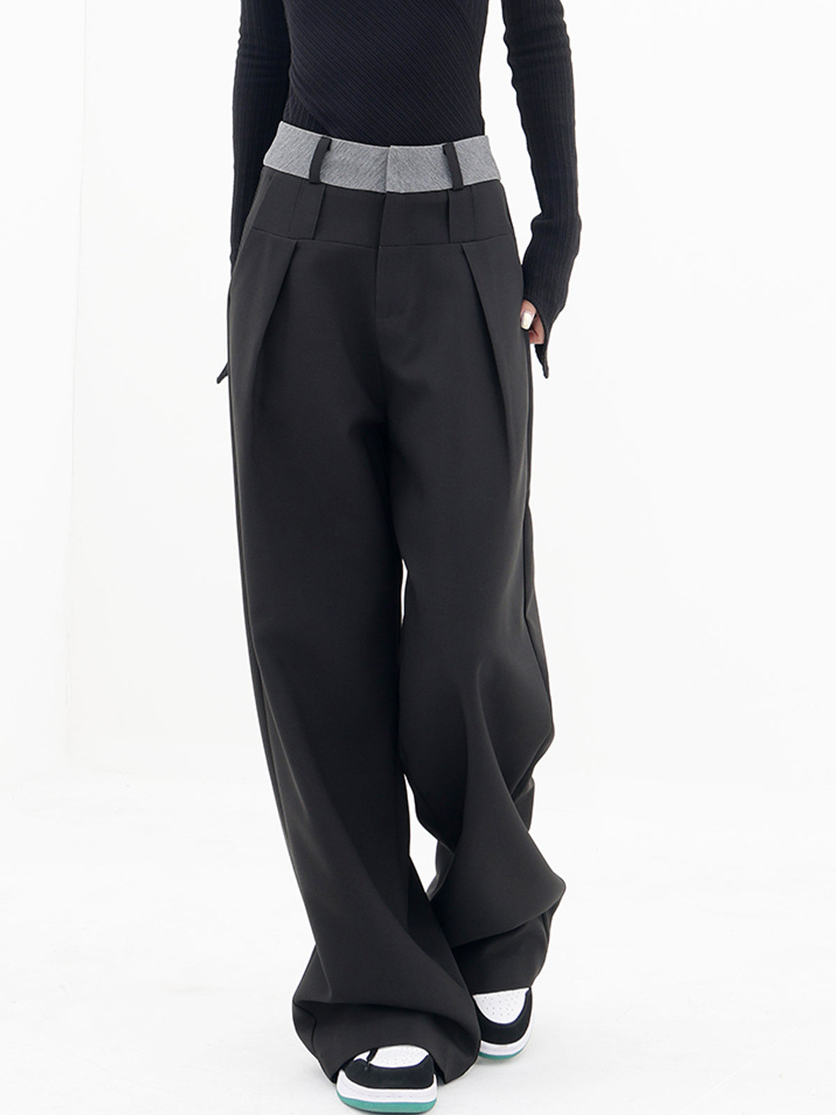 Contrast Binding Wide Leg Pants