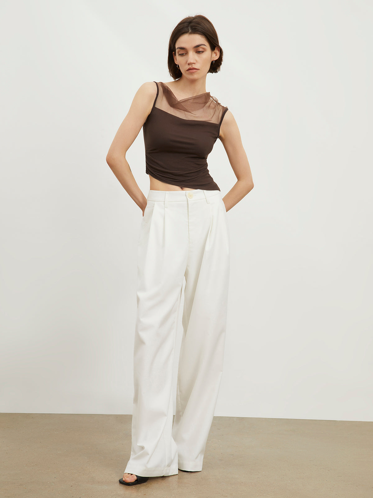 Combination Mesh Asymmetrical Crop Top