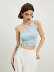 Drawstring One Strap Rib Crop Top