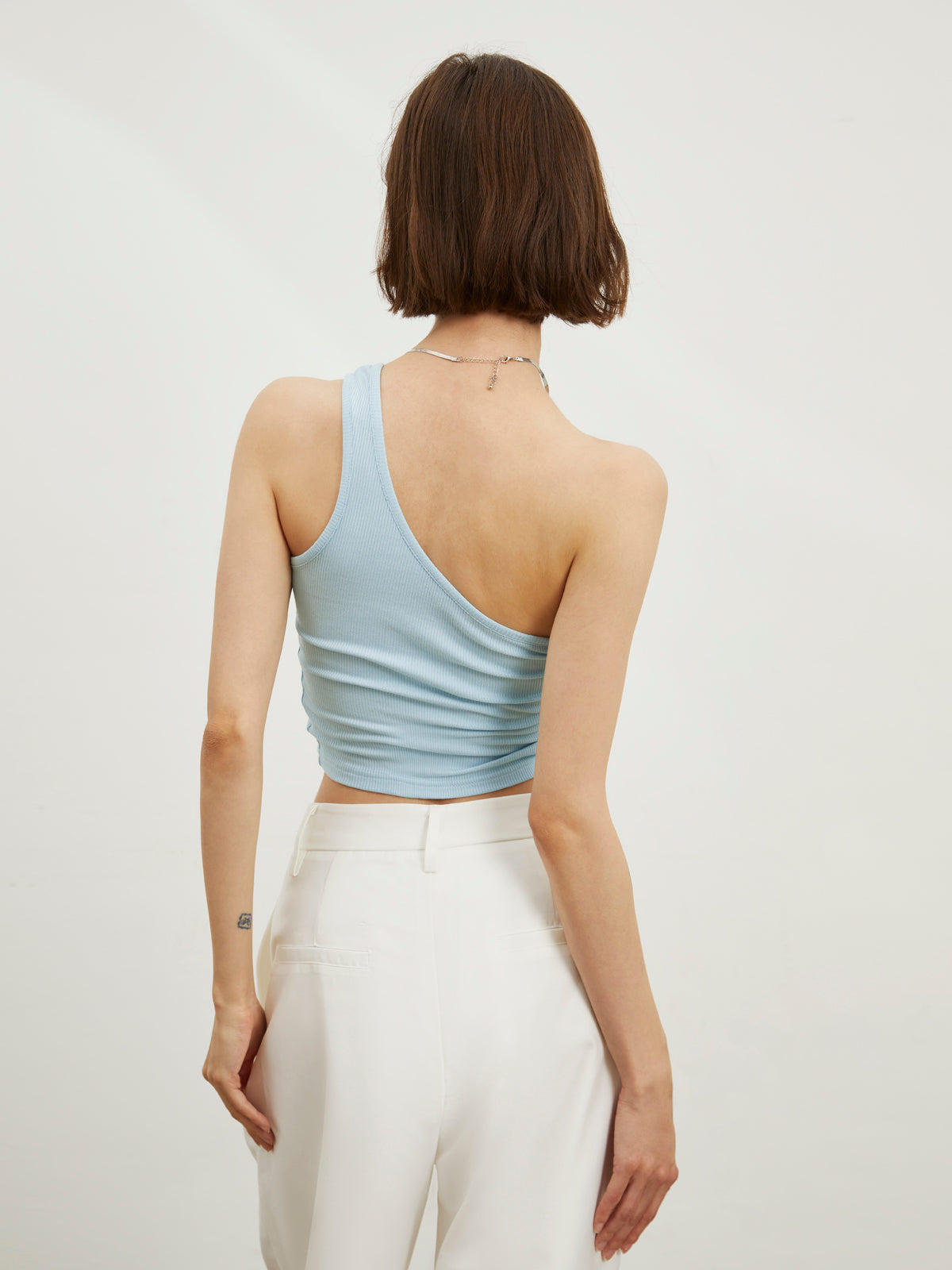 Drawstring One Strap Rib Crop Top