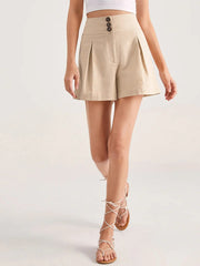 High Waisted Button Mini Trouser Shorts