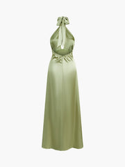 Halter Satin Open Back Long Dress