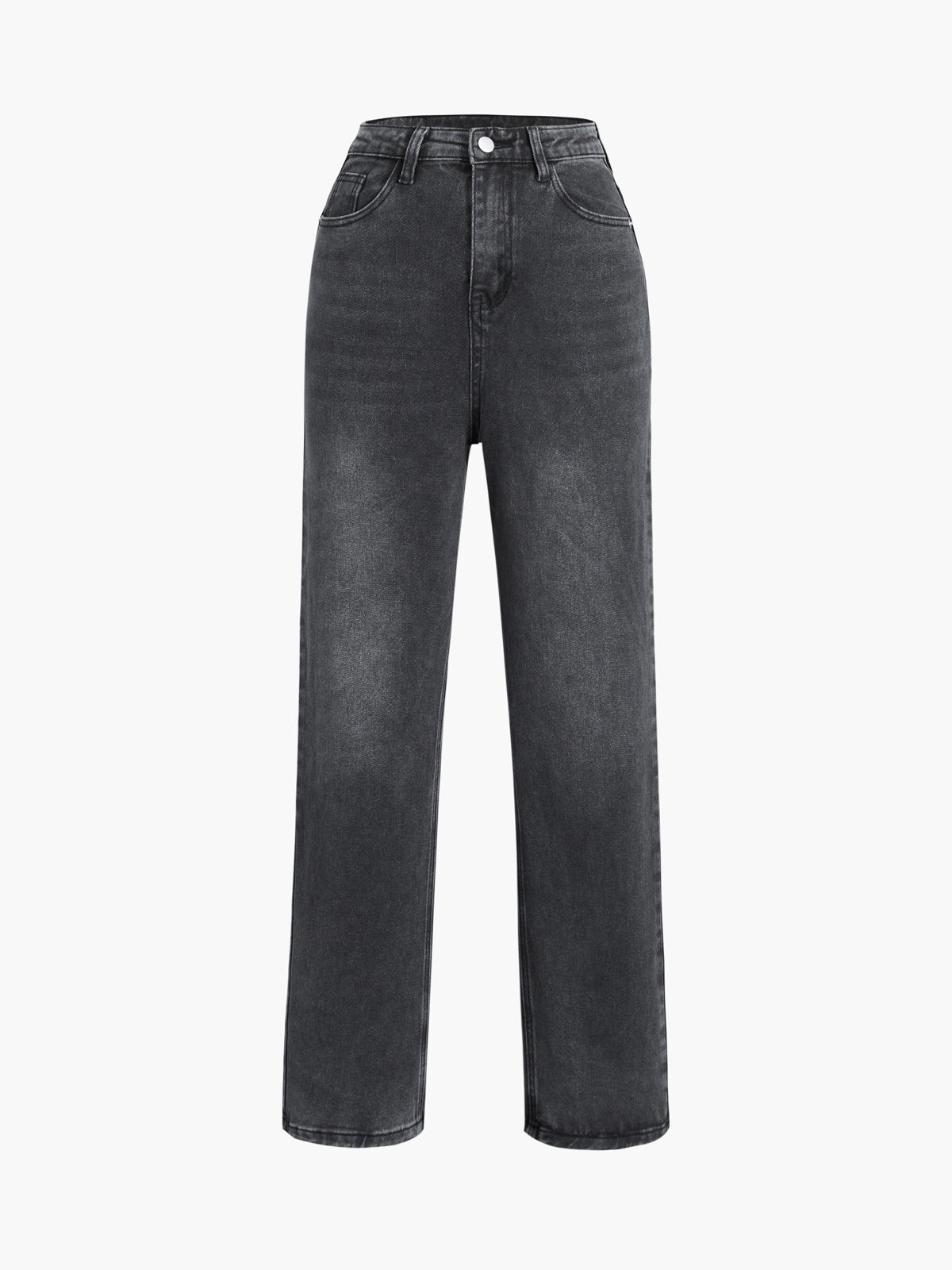 Buttoned Denim Straight Leg Jeans