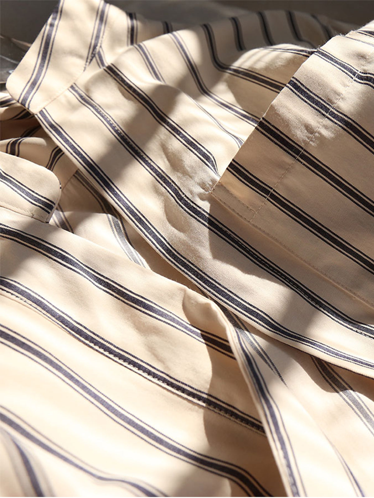 Asymmetrical Collar Oversized Stripe Corset Shirt