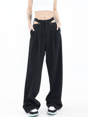 Waist Cutout Pleat Wide Leg Pants