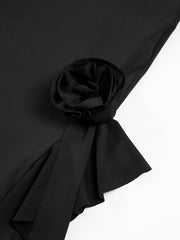 Rosette Choker Ruffle Oblique Midi Dress