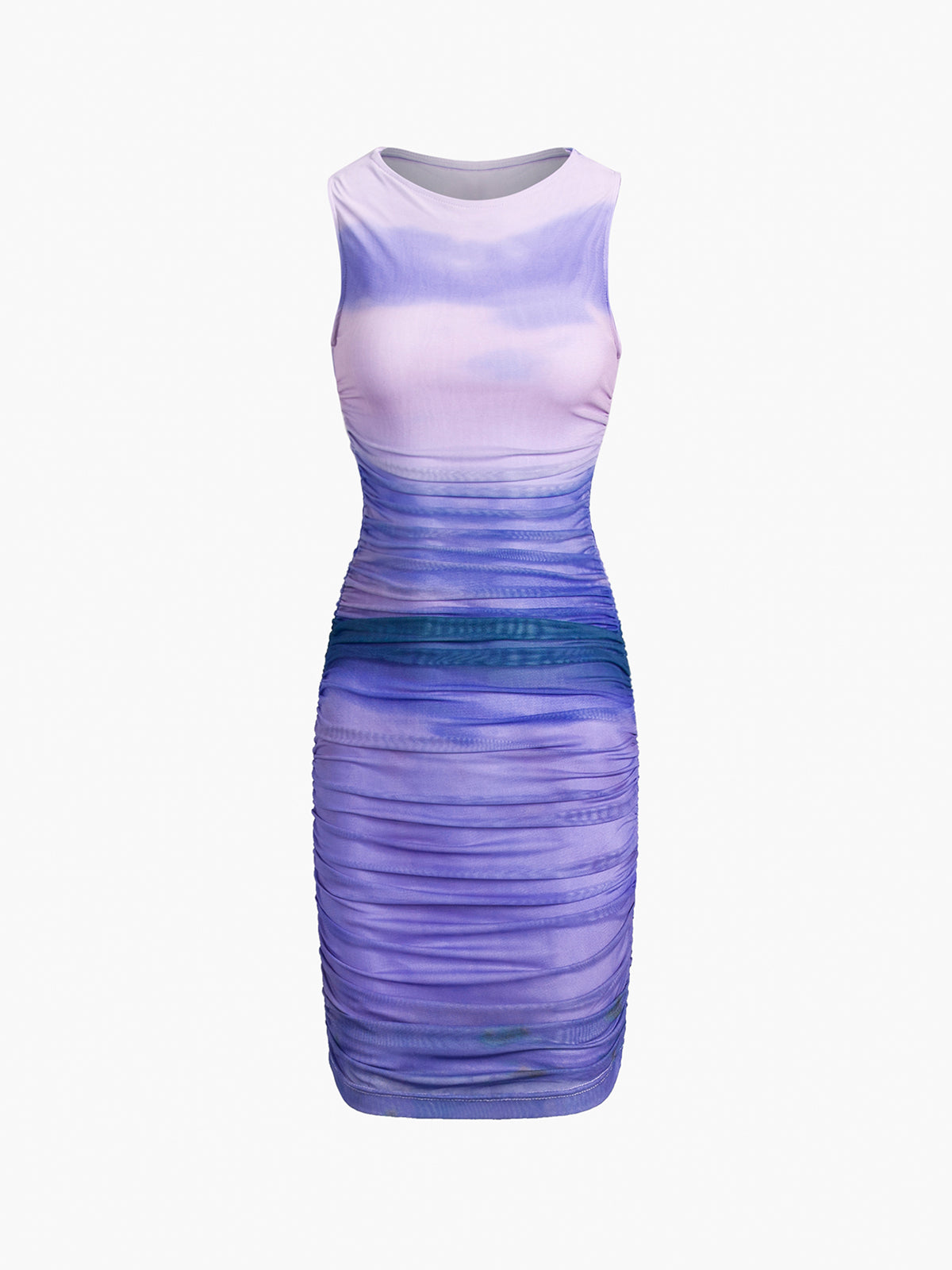 Lavender Lake Mesh Ruched Midi Dress