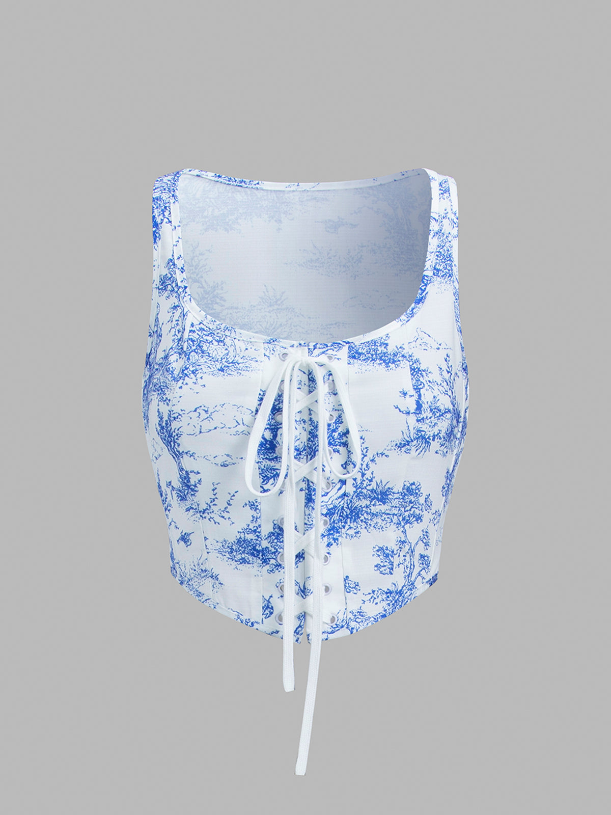 Tied Toile De Jouy Crop Tank Top