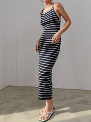 Beach Stripe Open Back Long Dress