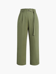 Belted Cropped Straight Leg Pants