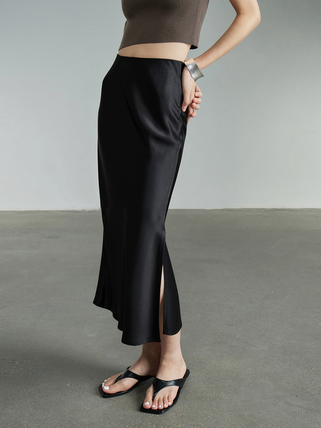 Flowy Satin Midi Skirt