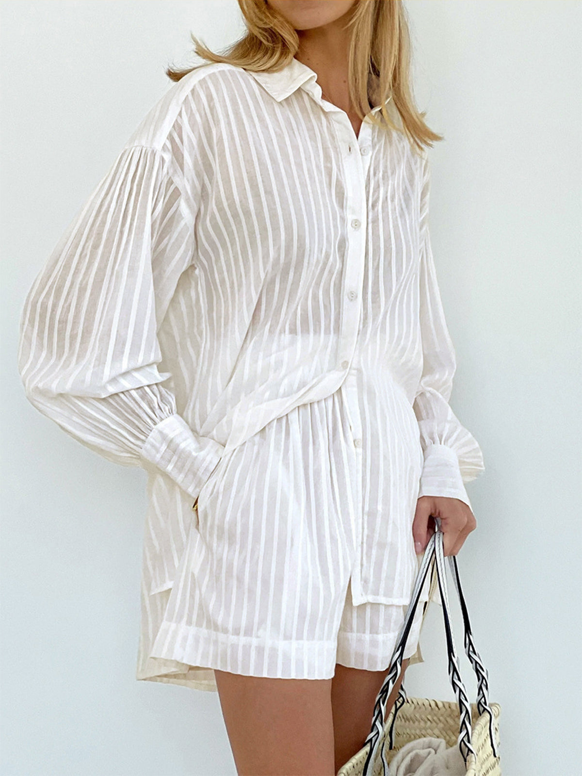 Cloud Nine Pinstripe See Through Two Piece Shorts Set