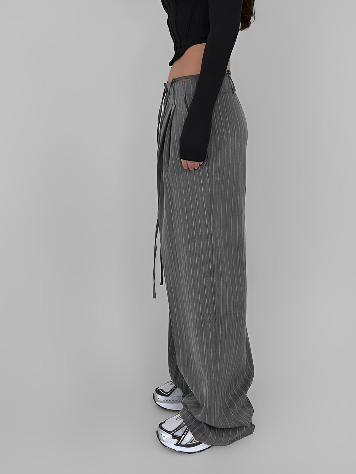 Tied Pinstripe Tailored Pants