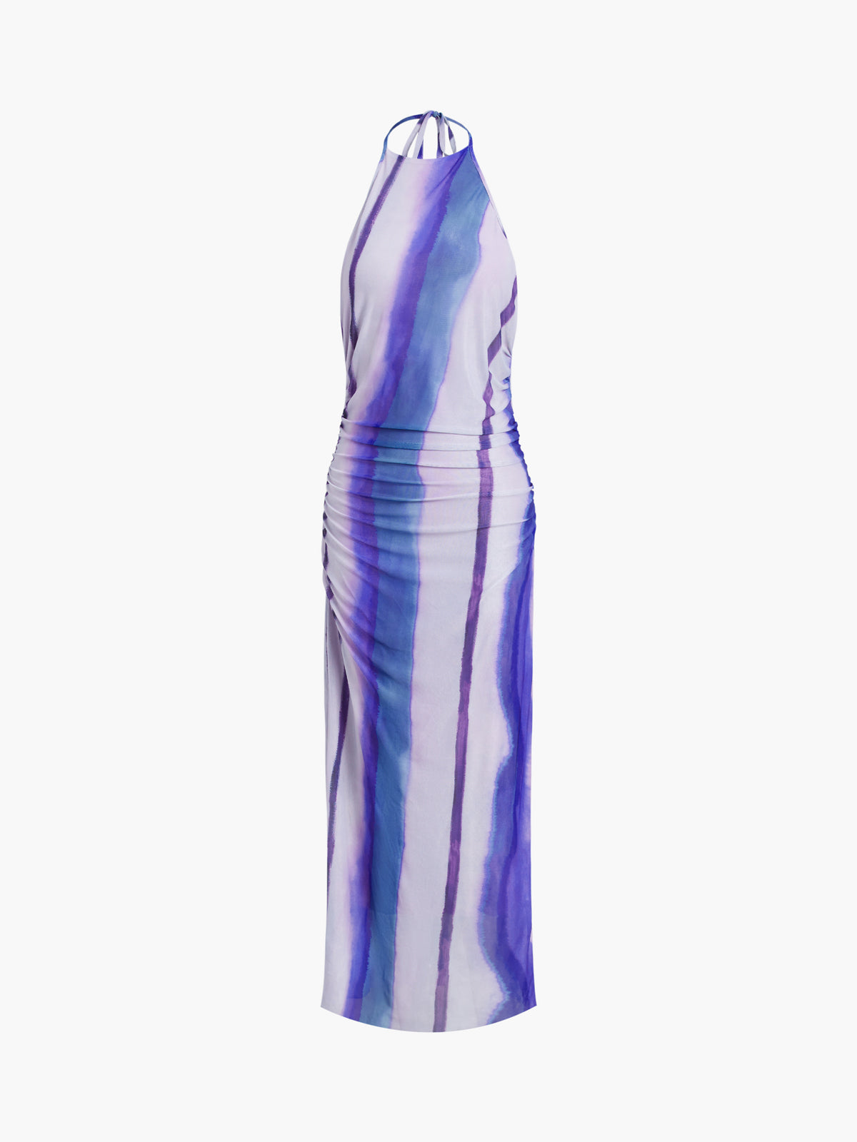 Tie Dye Mesh Halter Open Back Long Dress