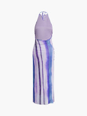 Tie Dye Mesh Halter Open Back Long Dress