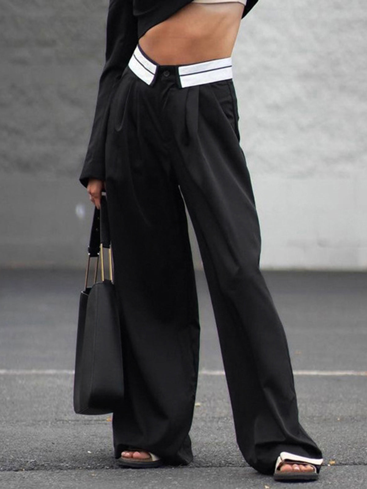 Foldover Waistband Wide Leg Pants