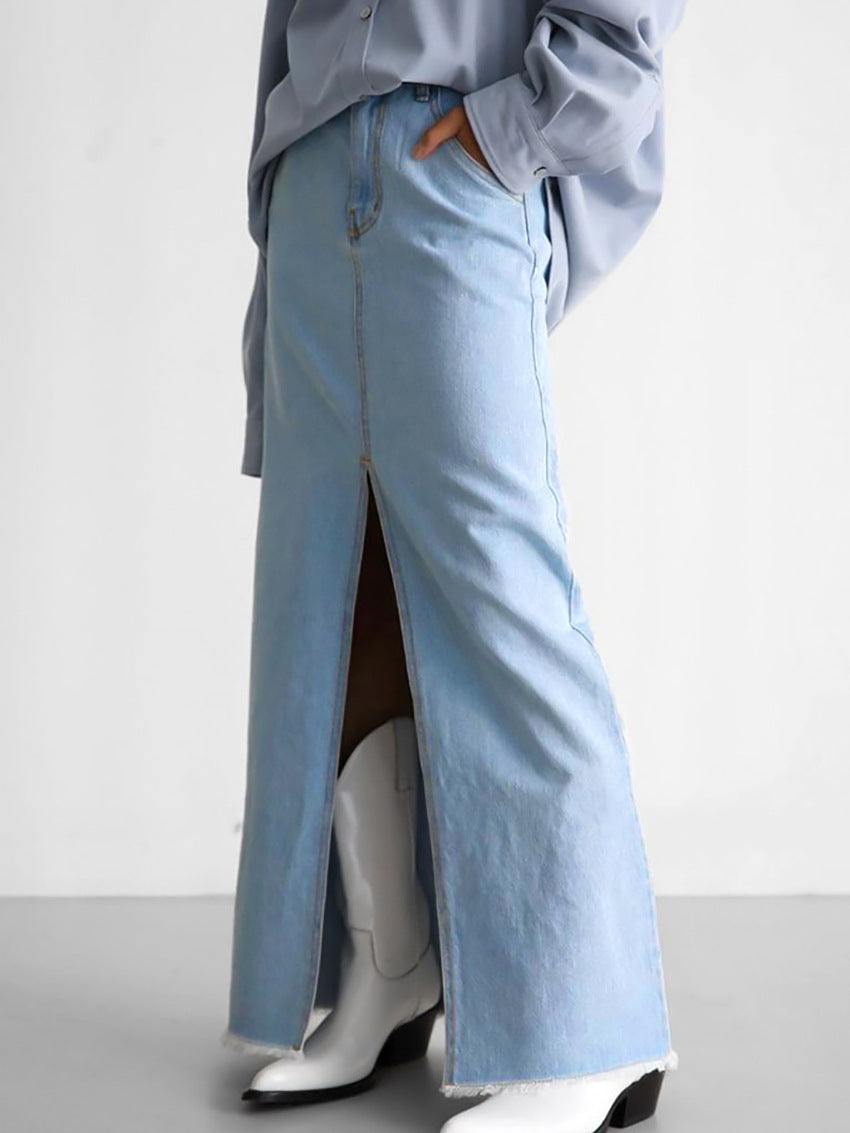 Light Blue Denim Maxi Skirt