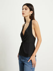 Cotton Halter Open Back Tied Tank Top