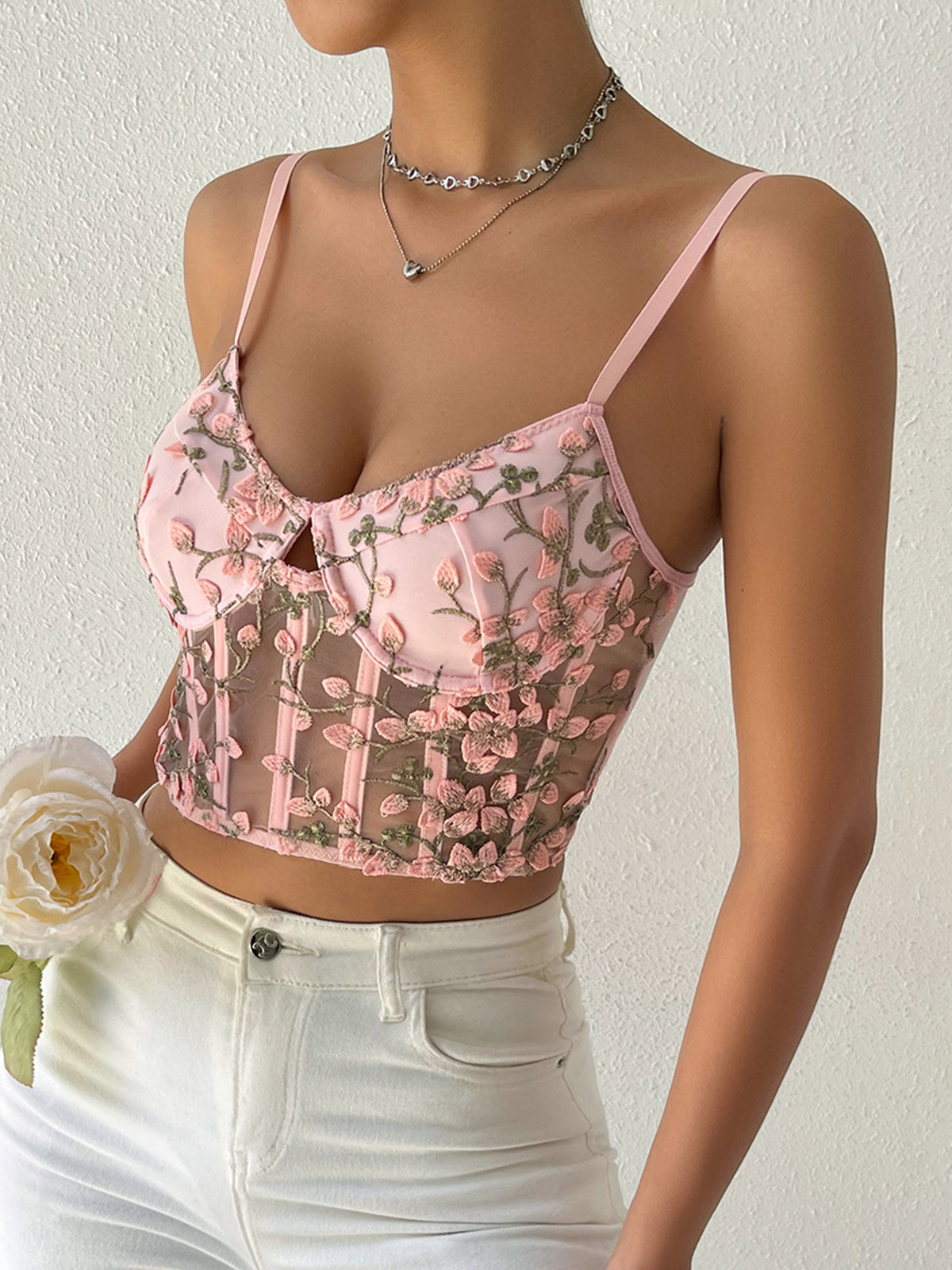 Cherry Blossoms Mesh Crop Corset