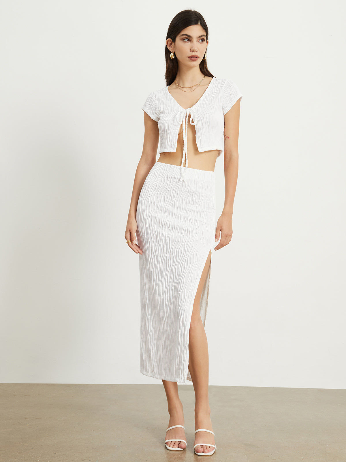 Wavy Textured Two Piece Skirt Set