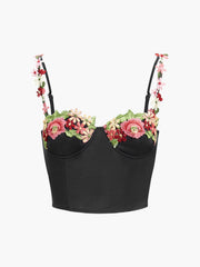 Floral Satin Cup Detail Crop Top