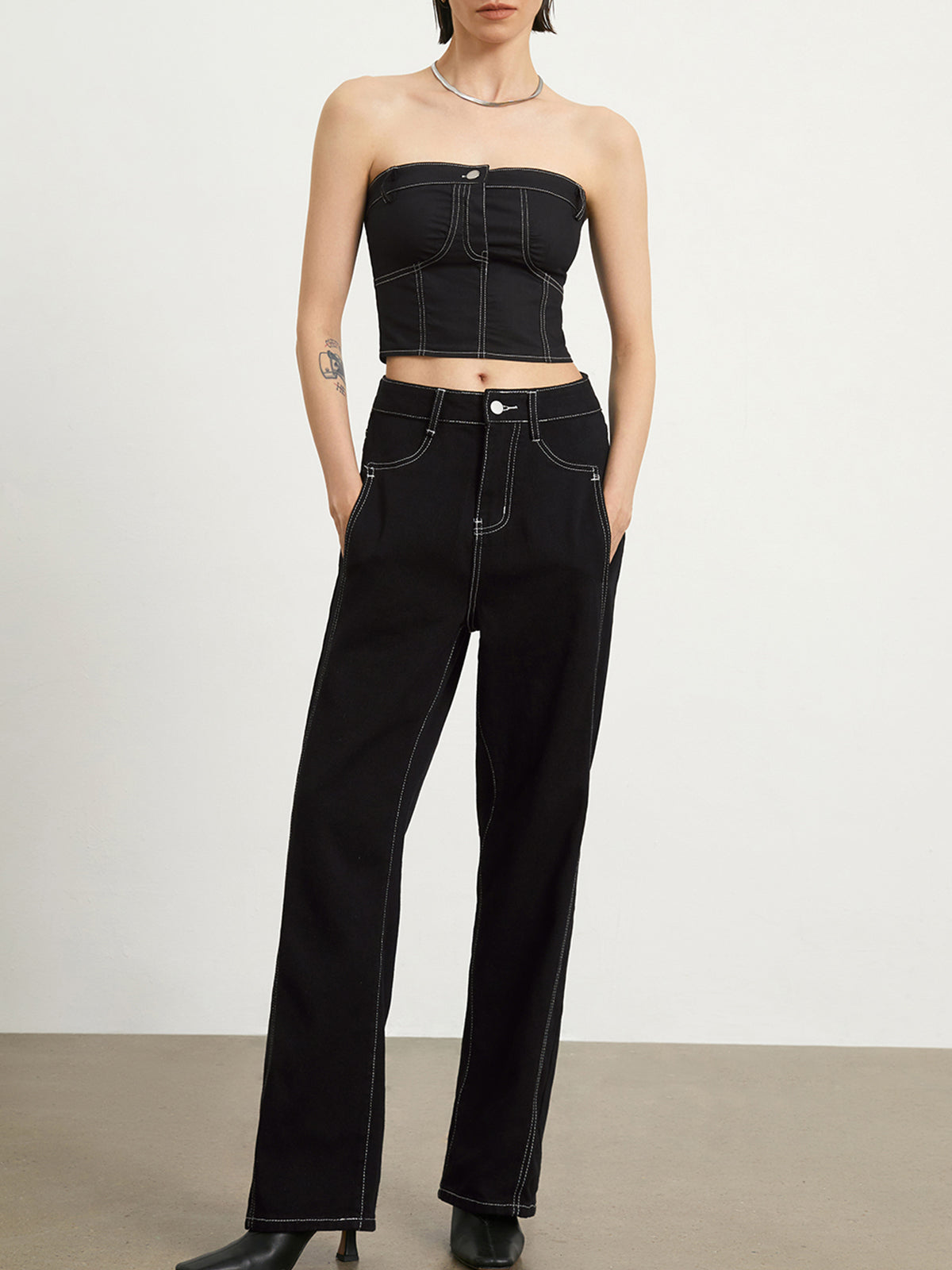 Minimalist Black Denim Straight Leg Jeans