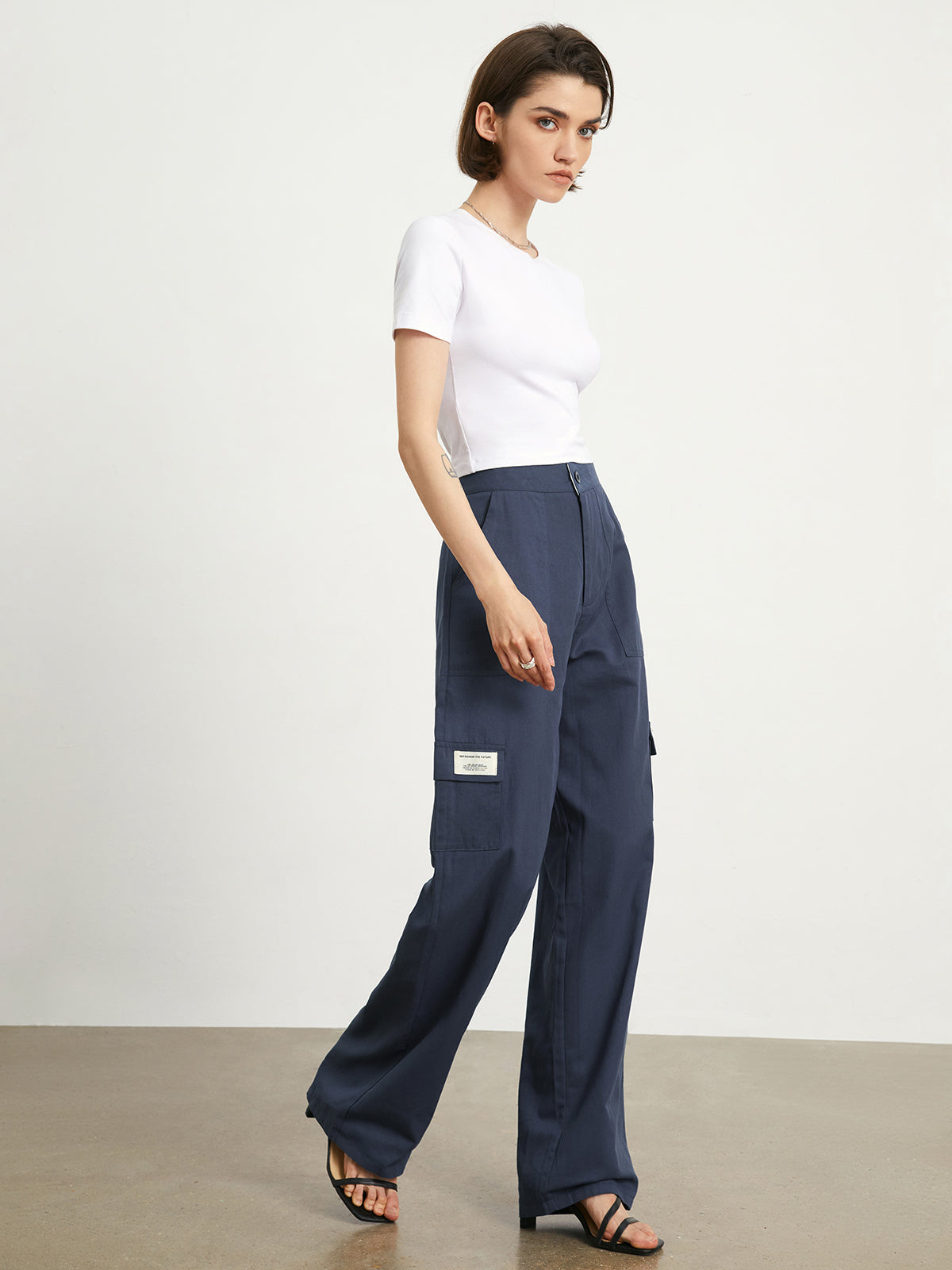 Fold Over Cotton Straight Leg Pants