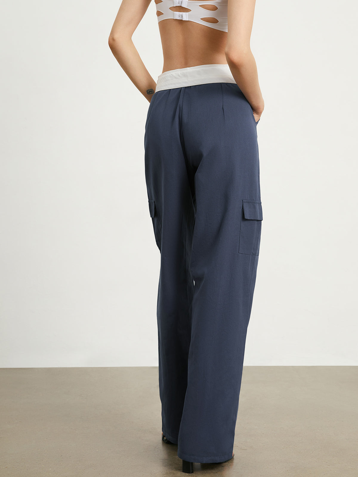 Fold Over Cotton Straight Leg Pants