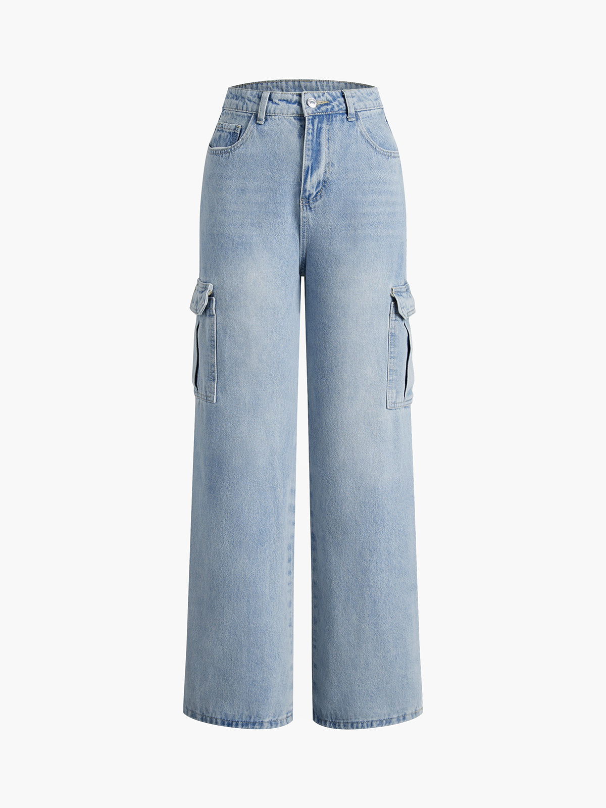 Faded Denim Wide Leg Boyfriend Jeans