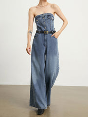 Denim Wide Leg Tube Jumpsuit