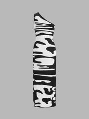 Zebra Print One Strap Midi Dress