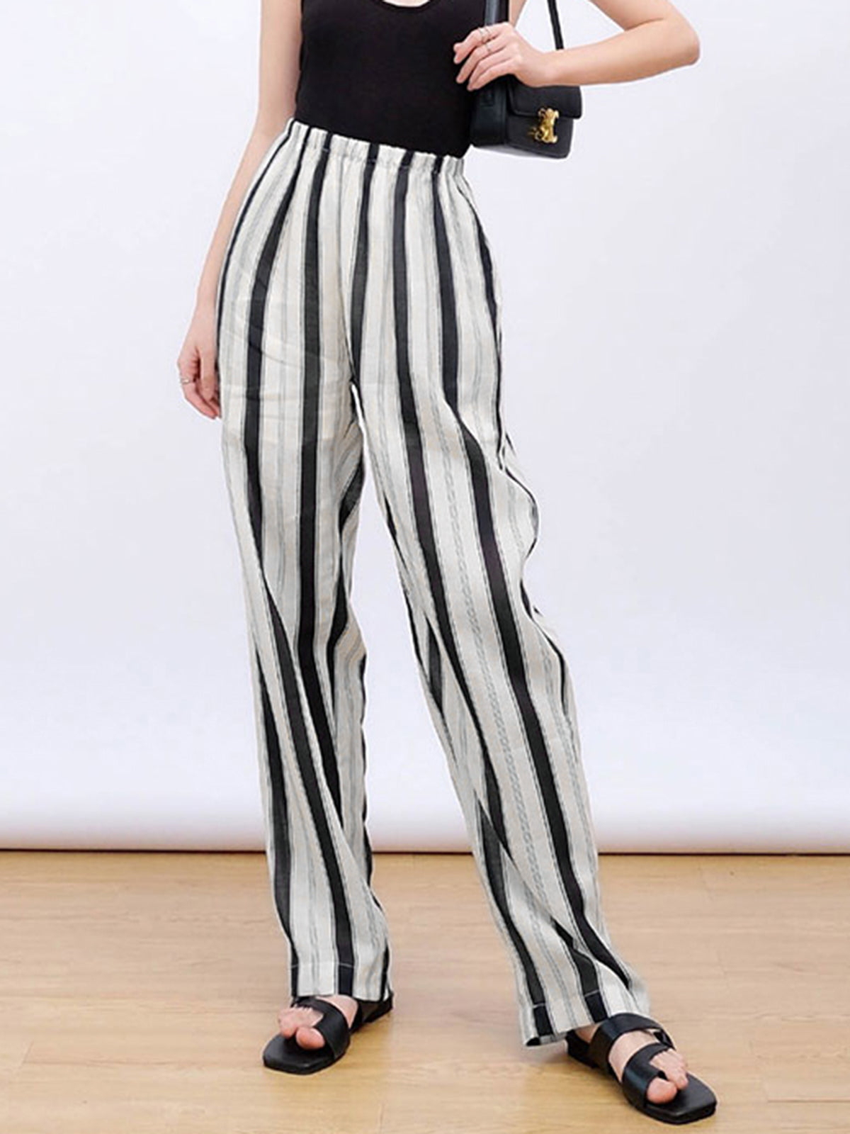 Striped Linen Cropped Wide Leg Pants