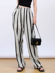 Striped Linen Cropped Wide Leg Pants