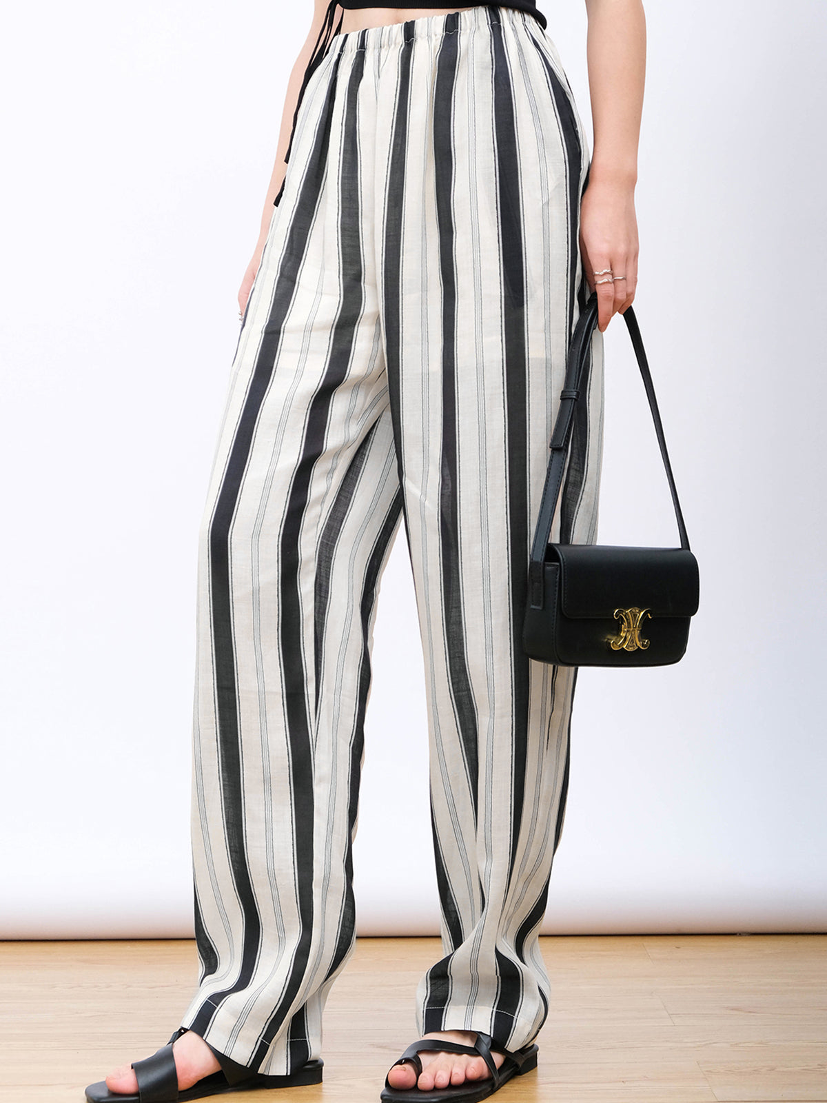 Striped Linen Cropped Wide Leg Pants