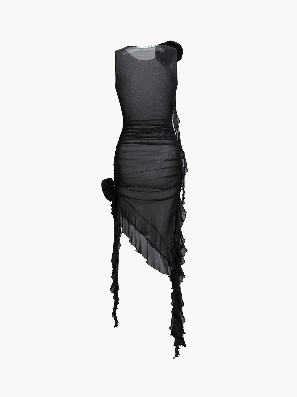 Rosette Ruffle Oblique Midi Dress