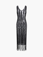 Fringed Open Knit Long Dress