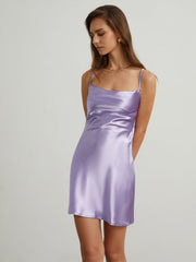 Lavender Satin Tied Open Back Short Dress